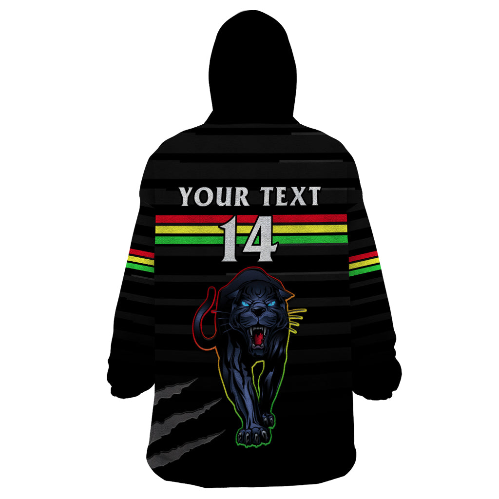 (Custom Text And Number) Penrith Panthers Rugby 2023 Wearable Blanket Hoodie The Riff Est 1966 Black Sporty - Vibe Hoodie Shop