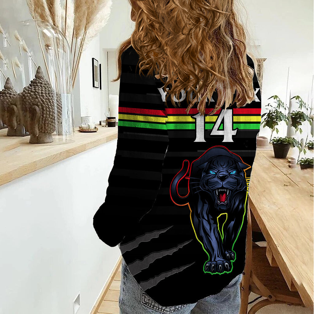 (Custom Text And Number) Penrith Panthers Rugby 2023 Women Casual Shirt The Riff Est 1966 Black Sporty - Vibe Hoodie Shop
