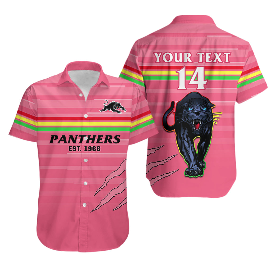 (Custom Text And Number) Penrith Panthers Rugby 2023 Hawaiian Shirt The Riff Est 1966 Pink Sporty - Vibe Hoodie Shop