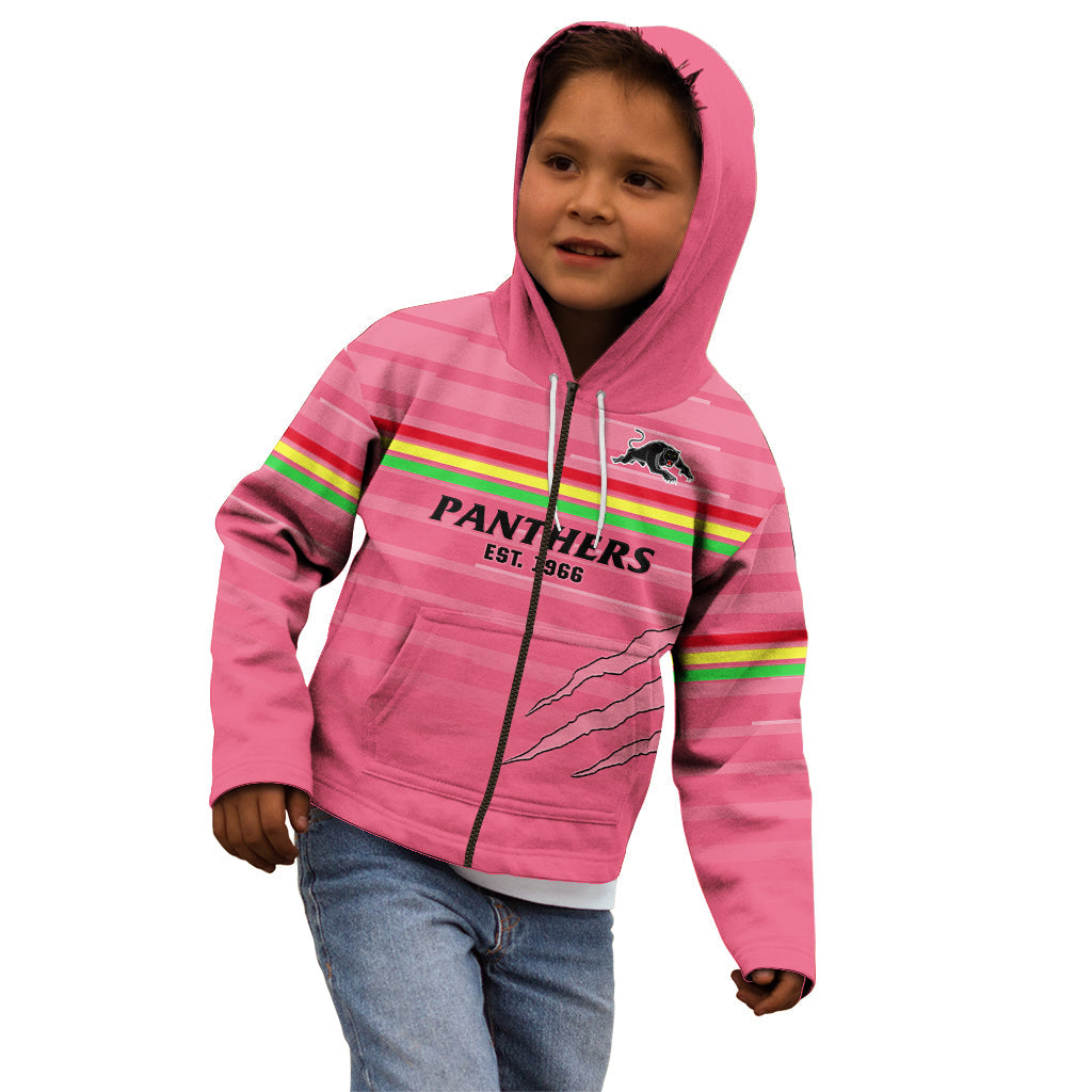 (Custom Text And Number) Penrith Panthers Rugby 2023 Kid Hoodie The Riff Est 1966 Pink Sporty - Vibe Hoodie Shop