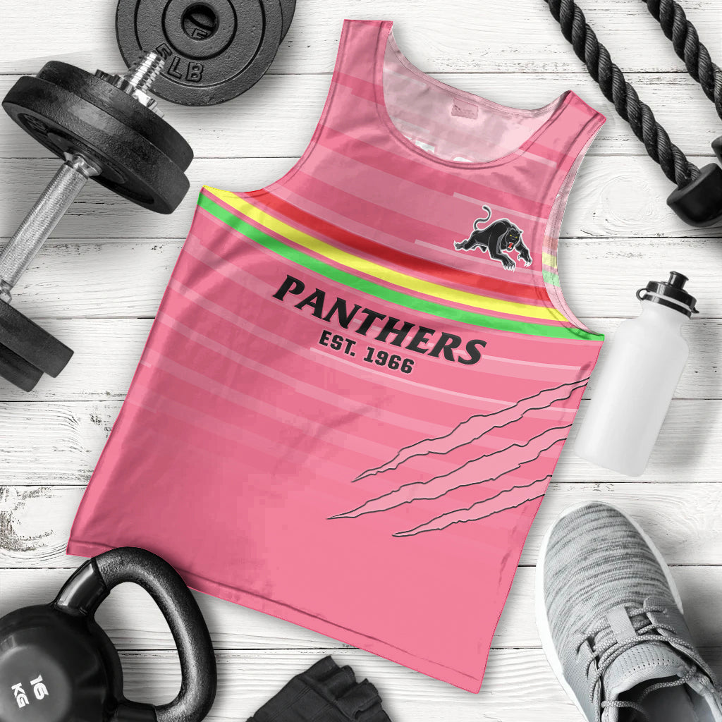 (Custom Text And Number) Penrith Panthers Rugby 2023 Men Tank Top The Riff Est 1966 Pink Sporty - Vibe Hoodie Shop