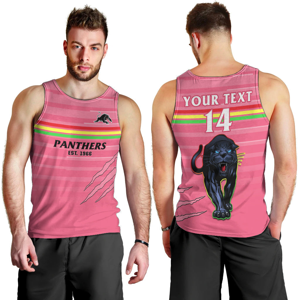 (Custom Text And Number) Penrith Panthers Rugby 2023 Men Tank Top The Riff Est 1966 Pink Sporty - Vibe Hoodie Shop
