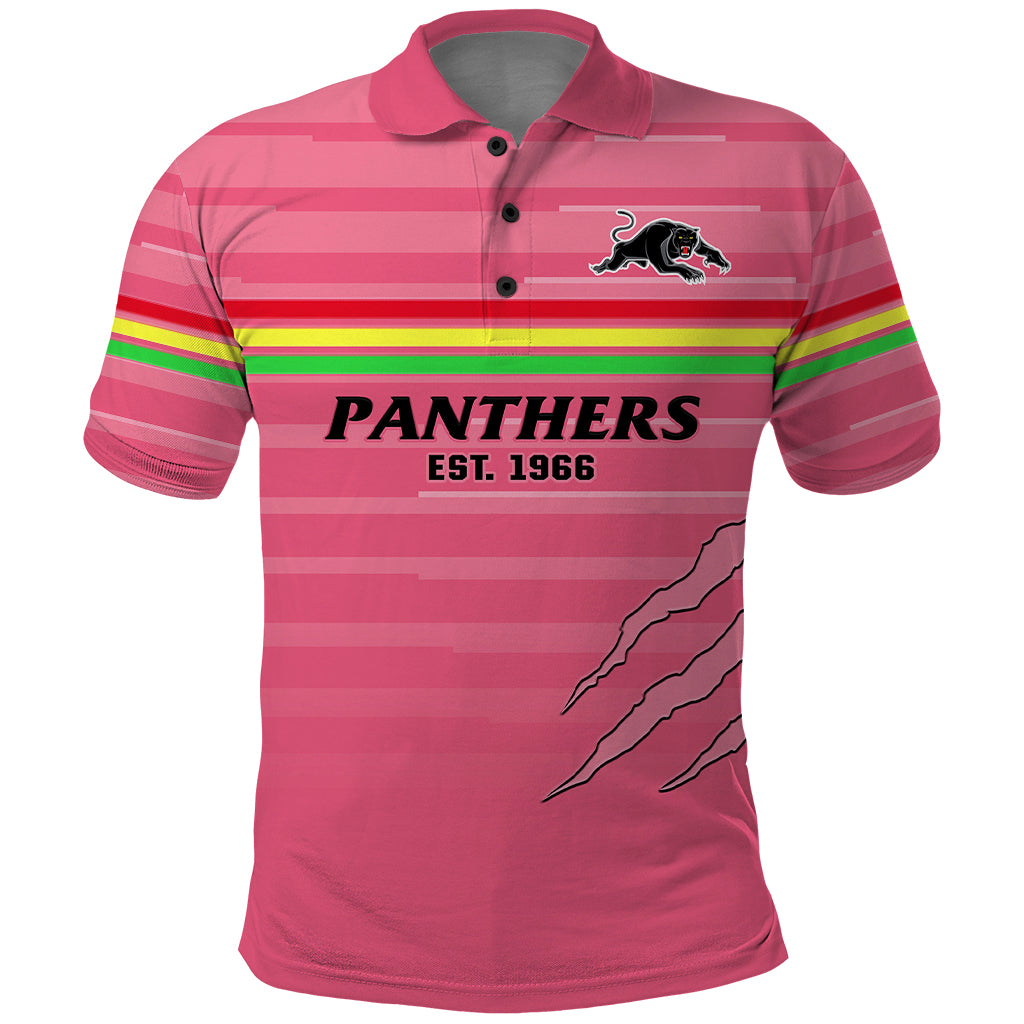 (Custom Text And Number) Penrith Panthers Rugby 2023 Polo Shirt The Riff Est 1966 Pink Sporty - Vibe Hoodie Shop