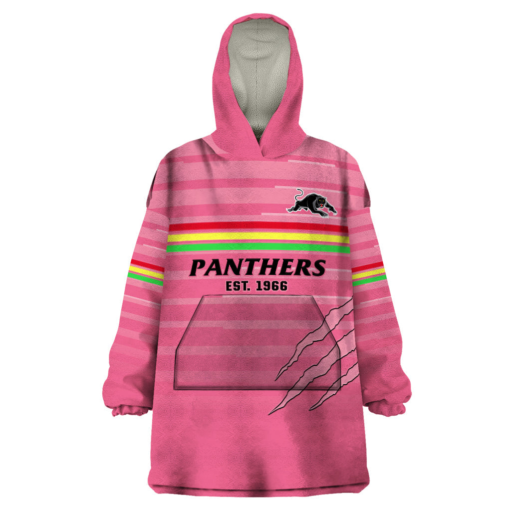 (Custom Text And Number) Penrith Panthers Rugby 2023 Wearable Blanket Hoodie The Riff Est 1966 Pink Sporty - Vibe Hoodie Shop