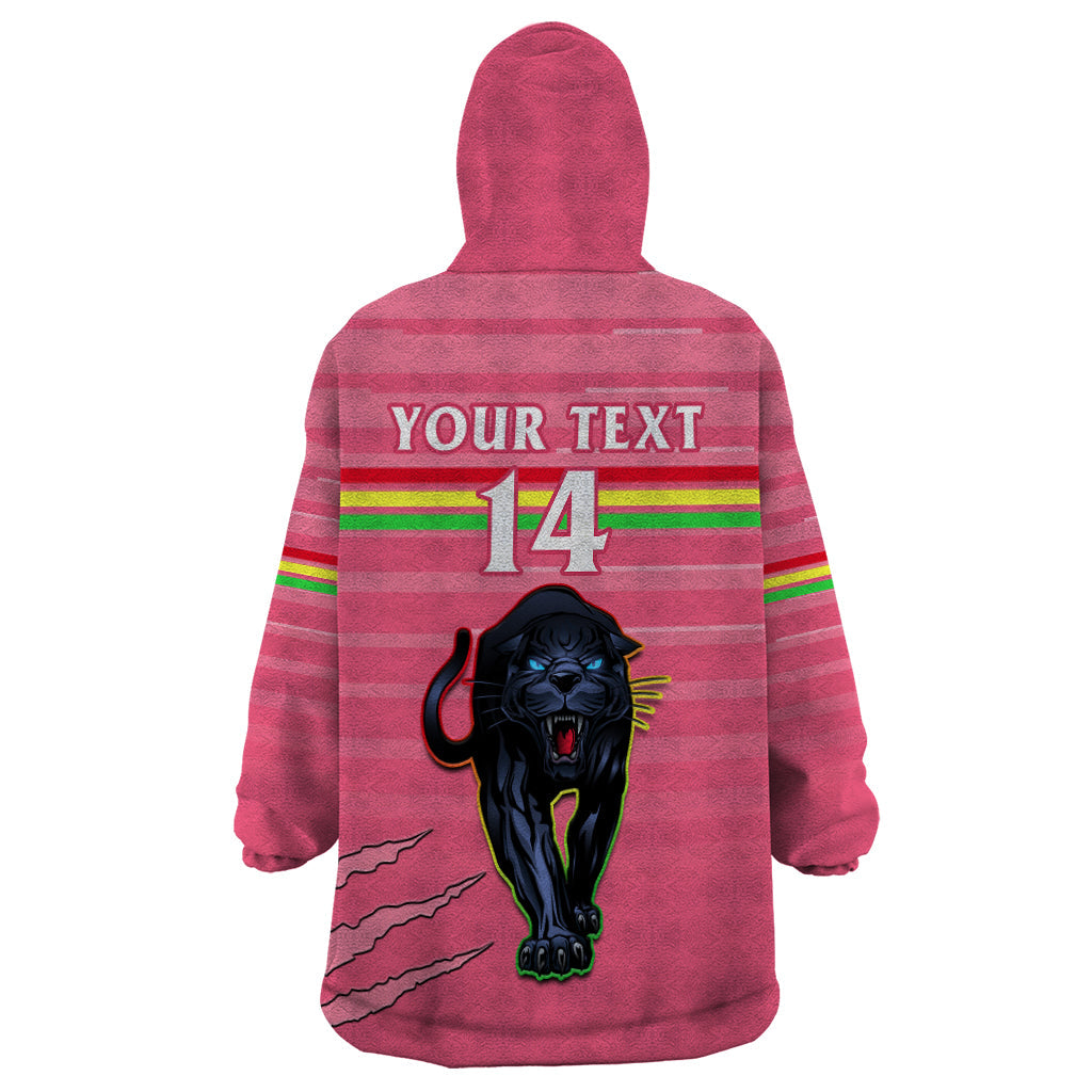 (Custom Text And Number) Penrith Panthers Rugby 2023 Wearable Blanket Hoodie The Riff Est 1966 Pink Sporty - Vibe Hoodie Shop