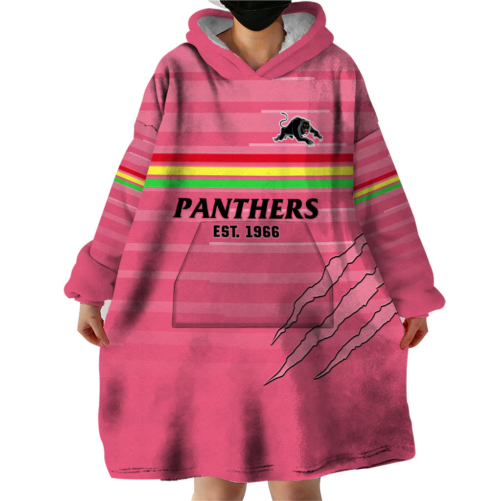 (Custom Text And Number) Penrith Panthers Rugby 2023 Wearable Blanket Hoodie The Riff Est 1966 Pink Sporty - Vibe Hoodie Shop