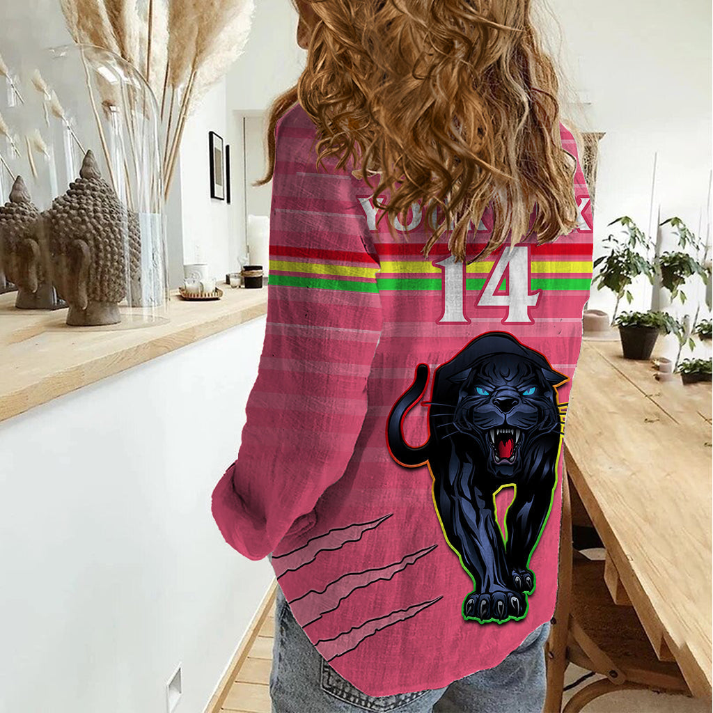 (Custom Text And Number) Penrith Panthers Rugby 2023 Women Casual Shirt The Riff Est 1966 Pink Sporty - Vibe Hoodie Shop