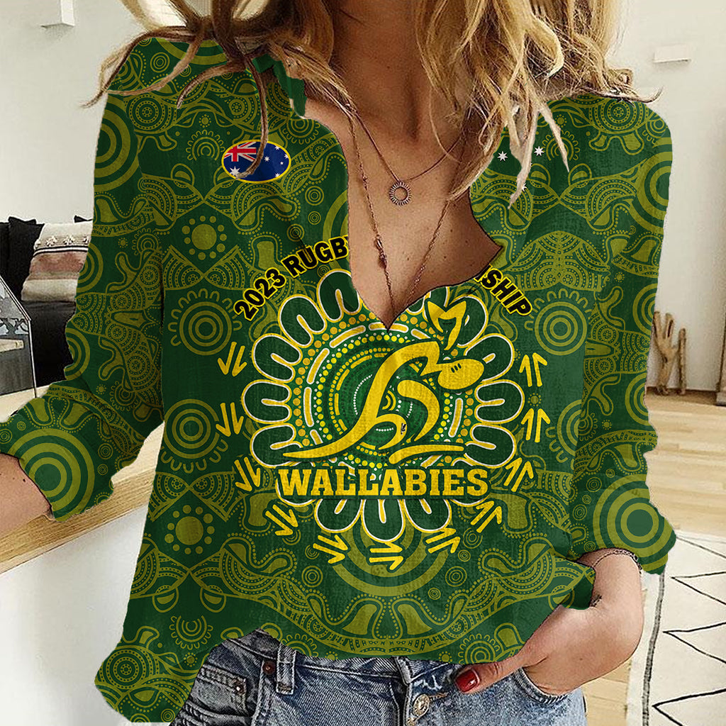 Australia Rugby Women Casual Shirt Wallabies 2023 Go Champions Indigenous Art - Vibe Hoodie Shop