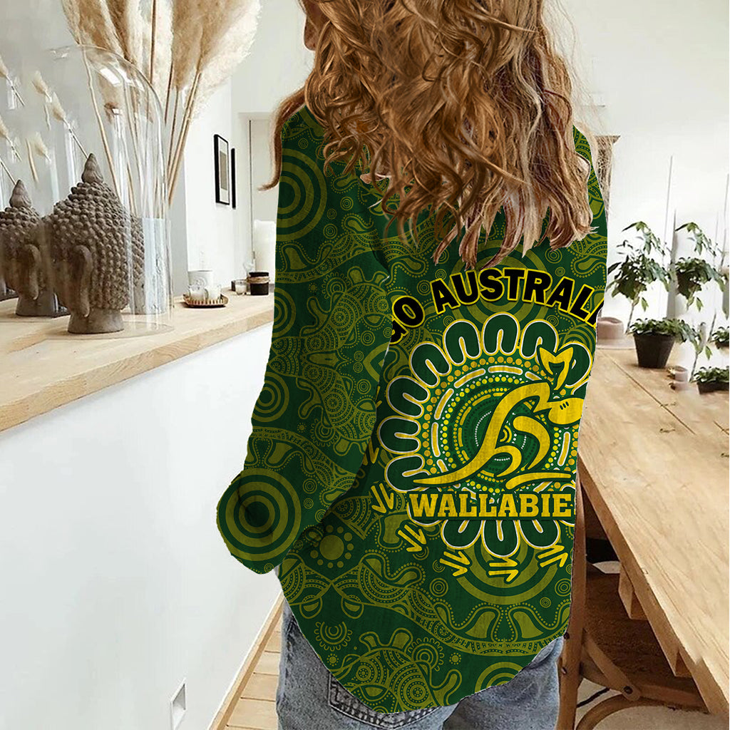 Australia Rugby Women Casual Shirt Wallabies 2023 Go Champions Indigenous Art - Vibe Hoodie Shop