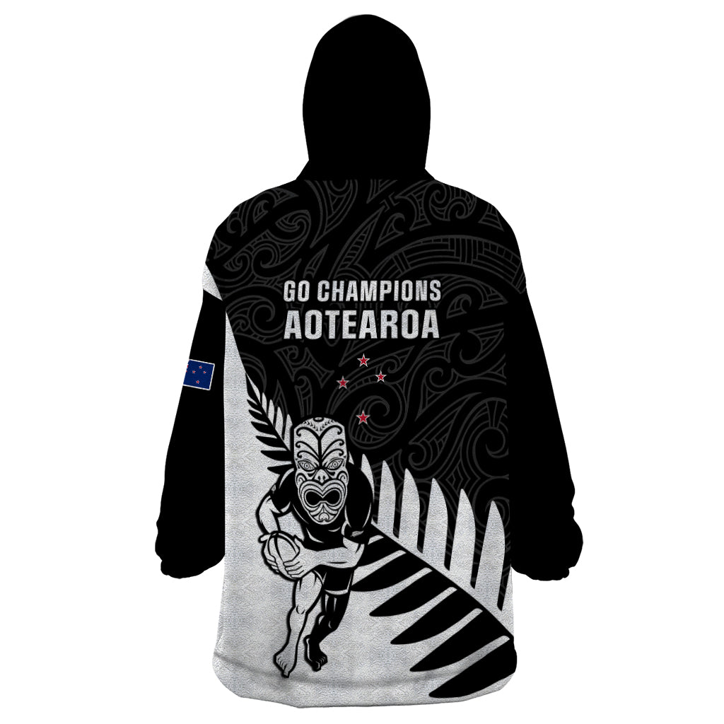 New Zealand Silver Fern Rugby Wearable Blanket Hoodie All Black 2023 Go Champions Maori Pattern - Vibe Hoodie Shop