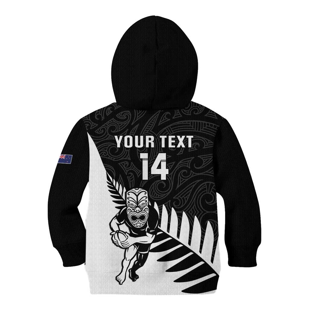 Personalised New Zealand Silver Fern Rugby Kid Hoodie All Black Go Champions Maori Pattern LT14