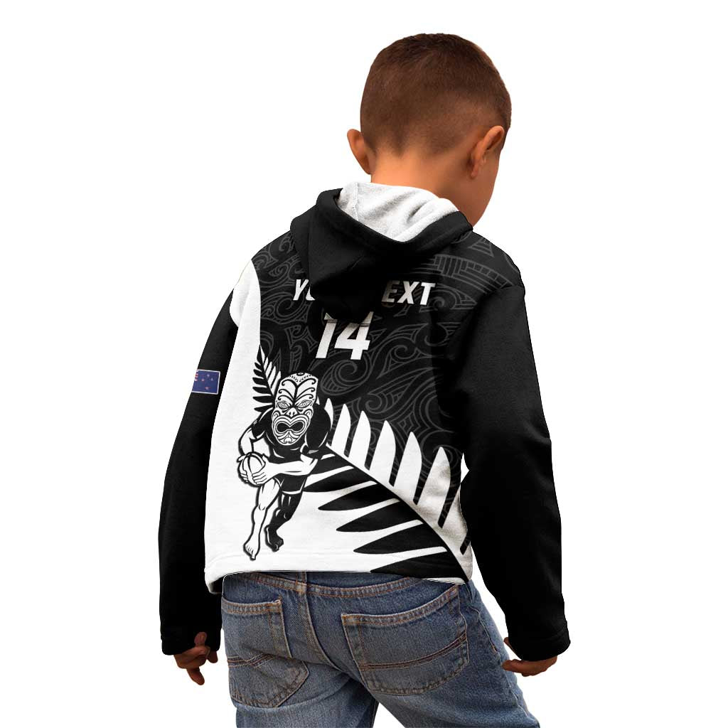 Personalised New Zealand Silver Fern Rugby Kid Hoodie All Black Go Champions Maori Pattern LT14
