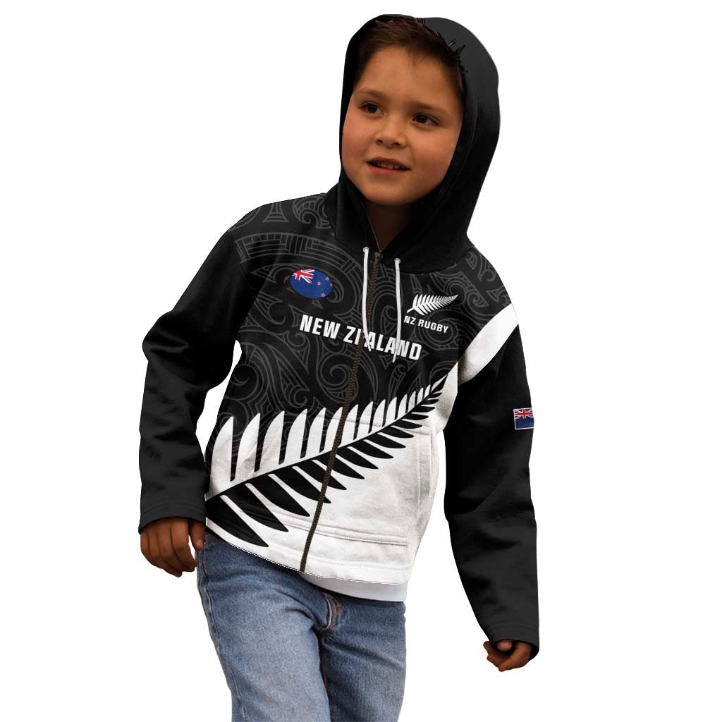 Personalised New Zealand Silver Fern Rugby Kid Hoodie All Black Go Champions Maori Pattern LT14