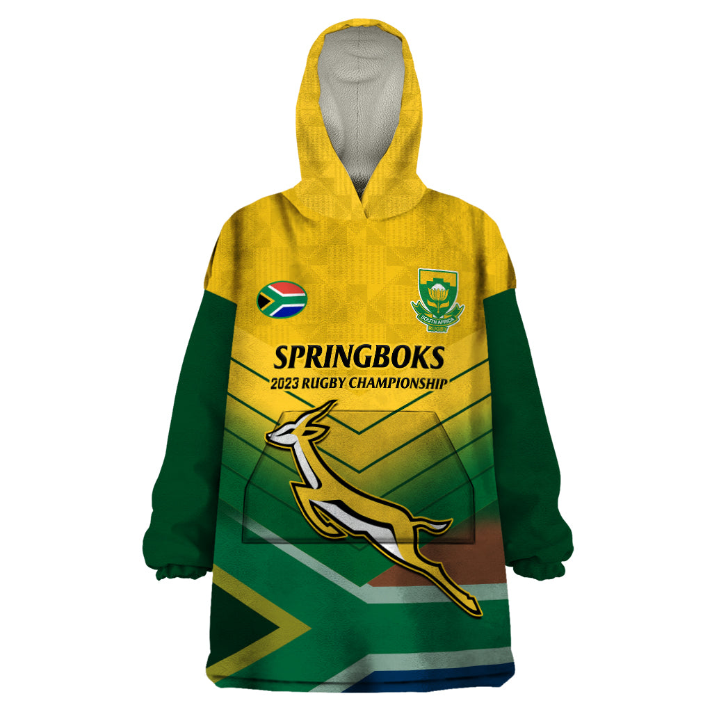 South Africa Rugby Wearable Blanket Hoodie Springboks 2023 Go Champions African Pattern - Vibe Hoodie Shop