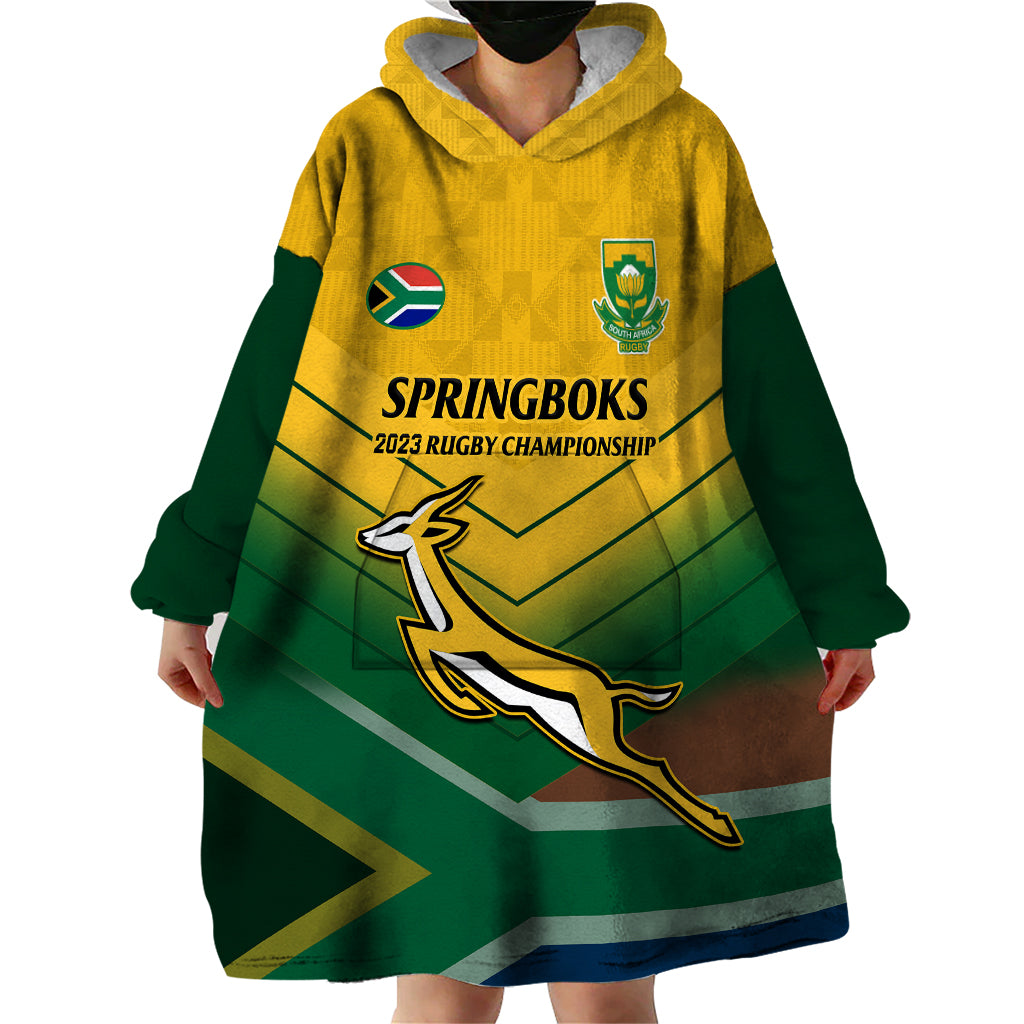 South Africa Rugby Wearable Blanket Hoodie Springboks 2023 Go Champions African Pattern - Vibe Hoodie Shop