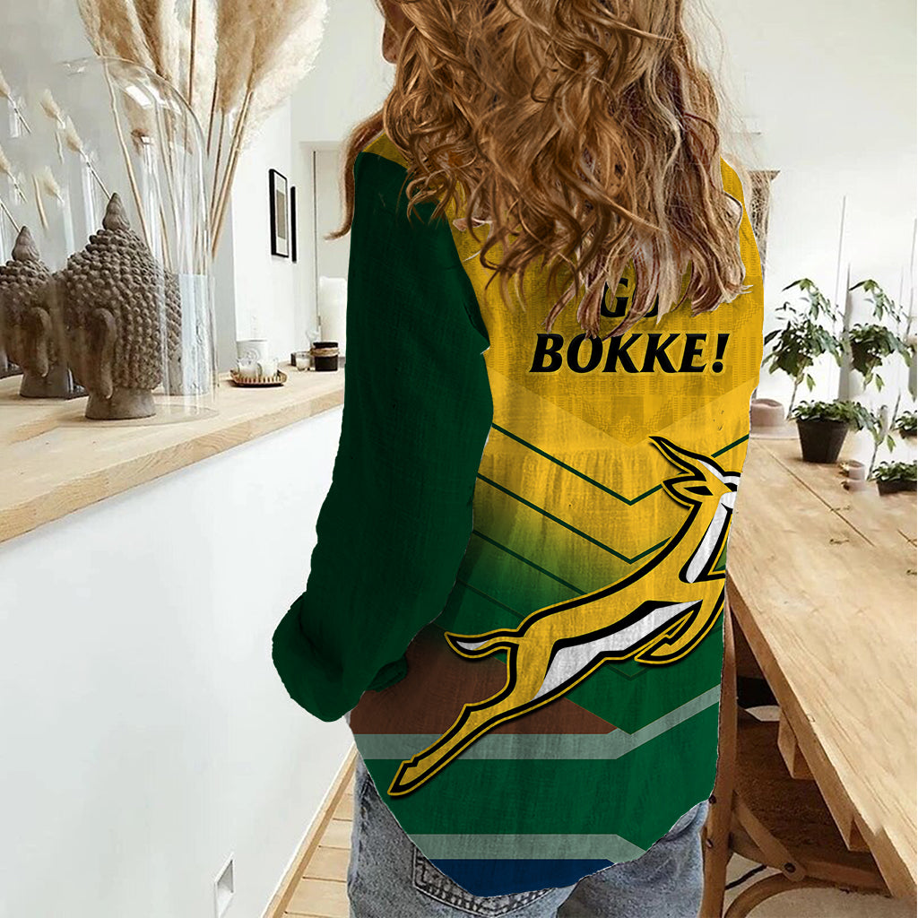 South Africa Rugby Women Casual Shirt Springboks 2023 Go Champions African Pattern - Vibe Hoodie Shop