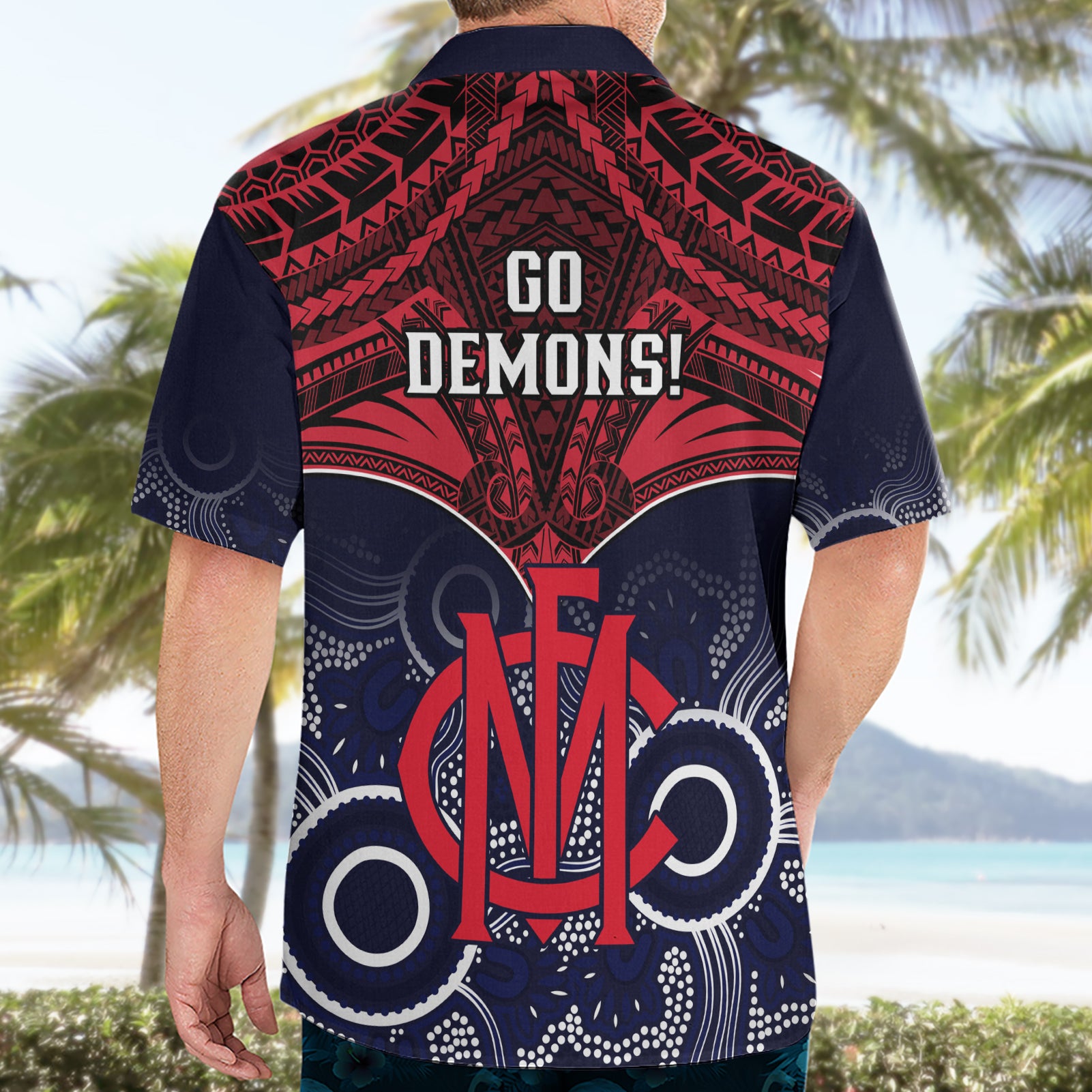 Melbourne Football Hawaiian Shirt Go Demons Aboriginal Mix Polynesian Pattern - Vibe Hoodie Shop