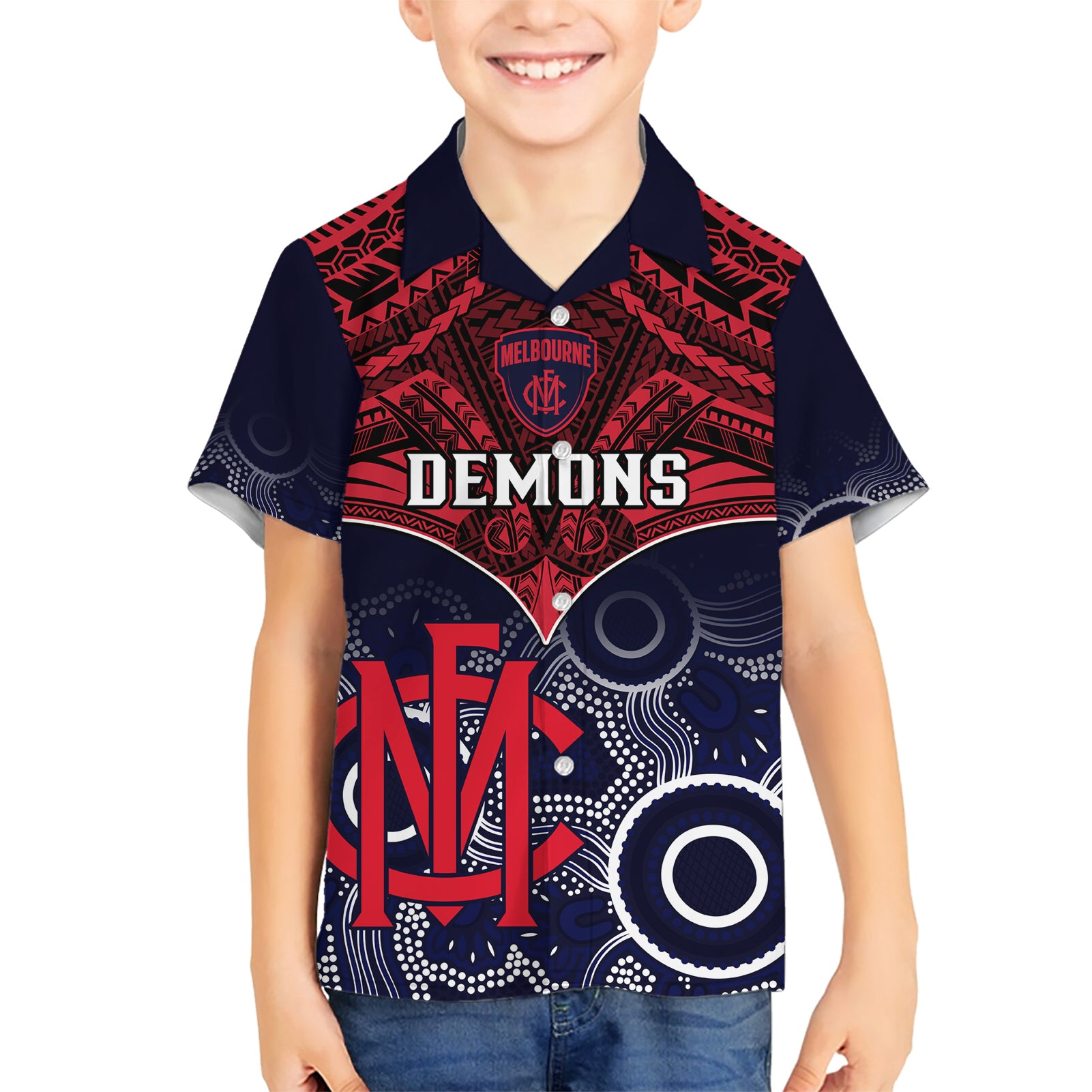 Melbourne Football Hawaiian Shirt Go Demons Aboriginal Mix Polynesian Pattern - Vibe Hoodie Shop
