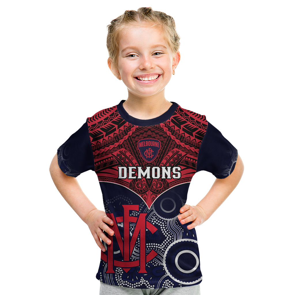 Melbourne Football Kid T Shirt Go Demons Aboriginal Mix Polynesian Pattern - Vibe Hoodie Shop