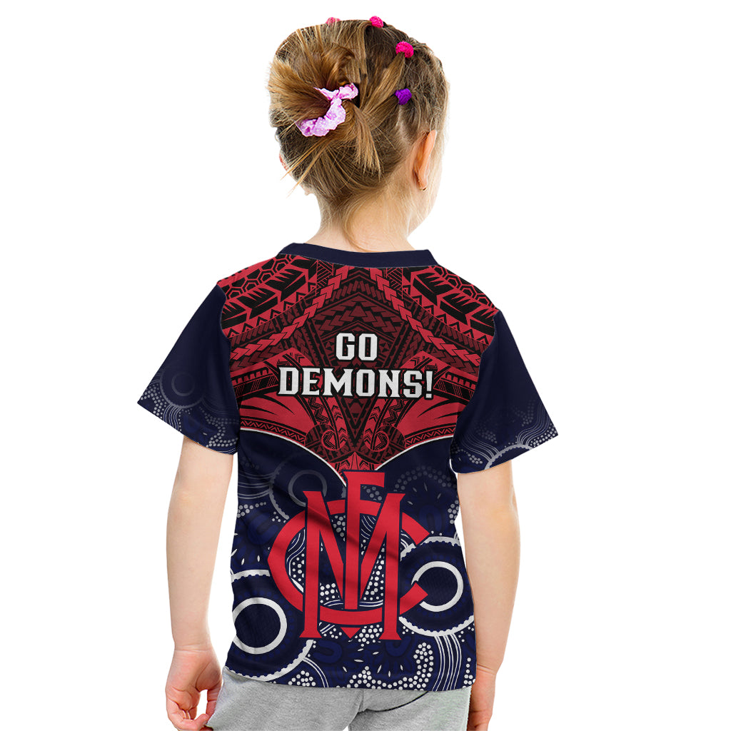 Melbourne Football Kid T Shirt Go Demons Aboriginal Mix Polynesian Pattern - Vibe Hoodie Shop