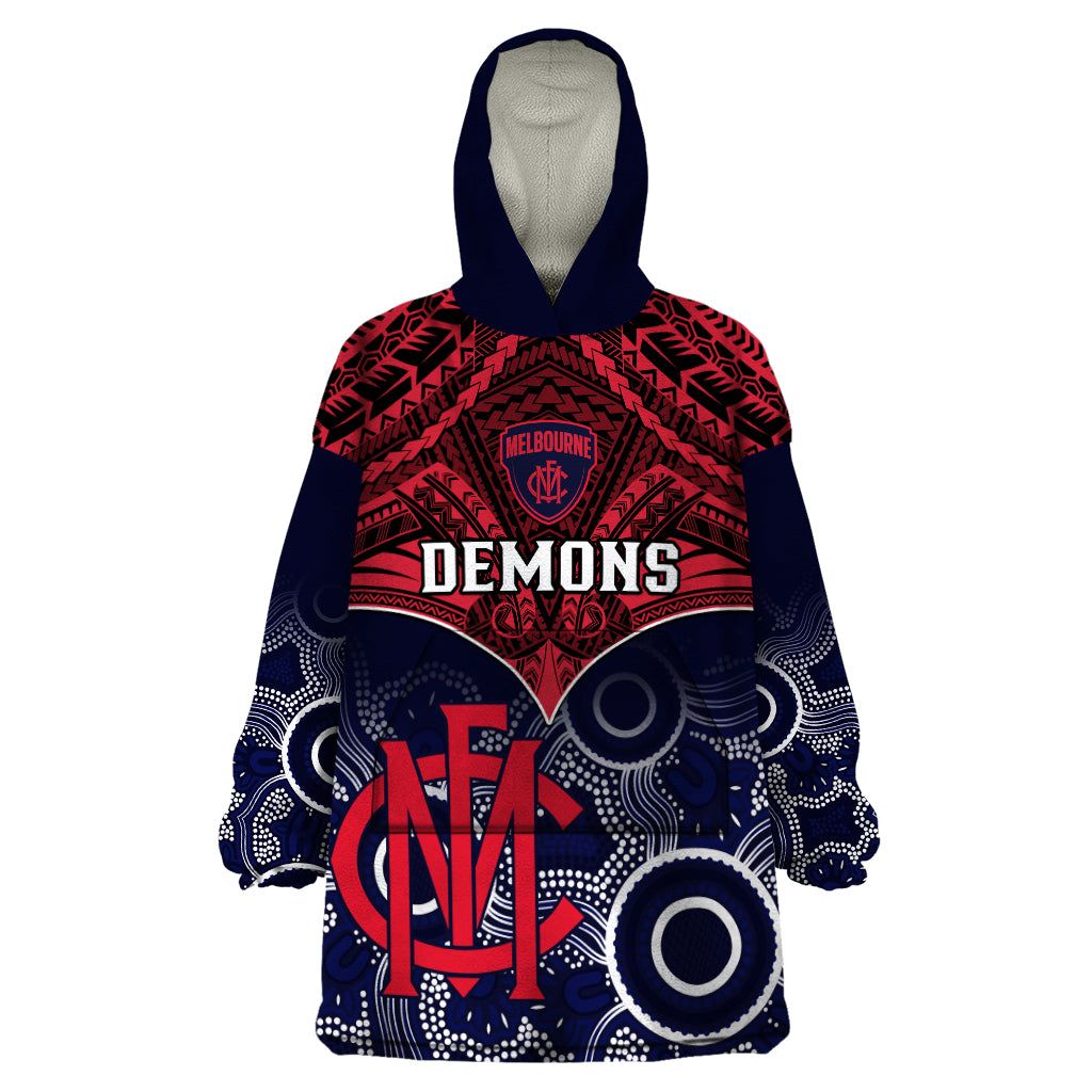 Melbourne Football Wearable Blanket Hoodie Go Demons Aboriginal Mix Polynesian Pattern - Vibe Hoodie Shop