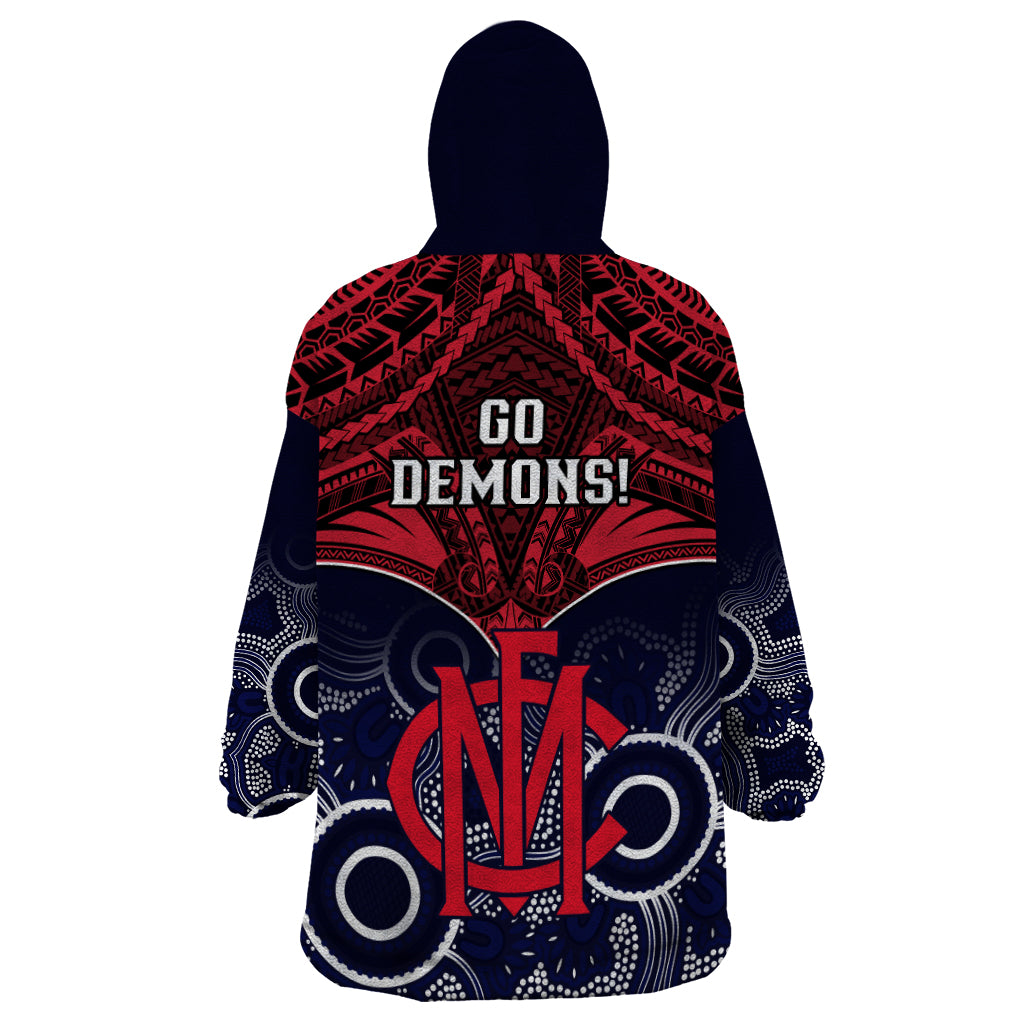 Melbourne Football Wearable Blanket Hoodie Go Demons Aboriginal Mix Polynesian Pattern - Vibe Hoodie Shop