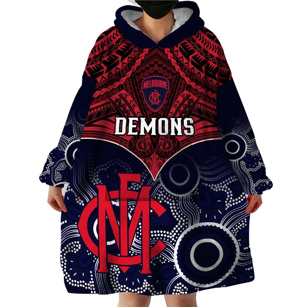 Melbourne Football Wearable Blanket Hoodie Go Demons Aboriginal Mix Polynesian Pattern - Vibe Hoodie Shop