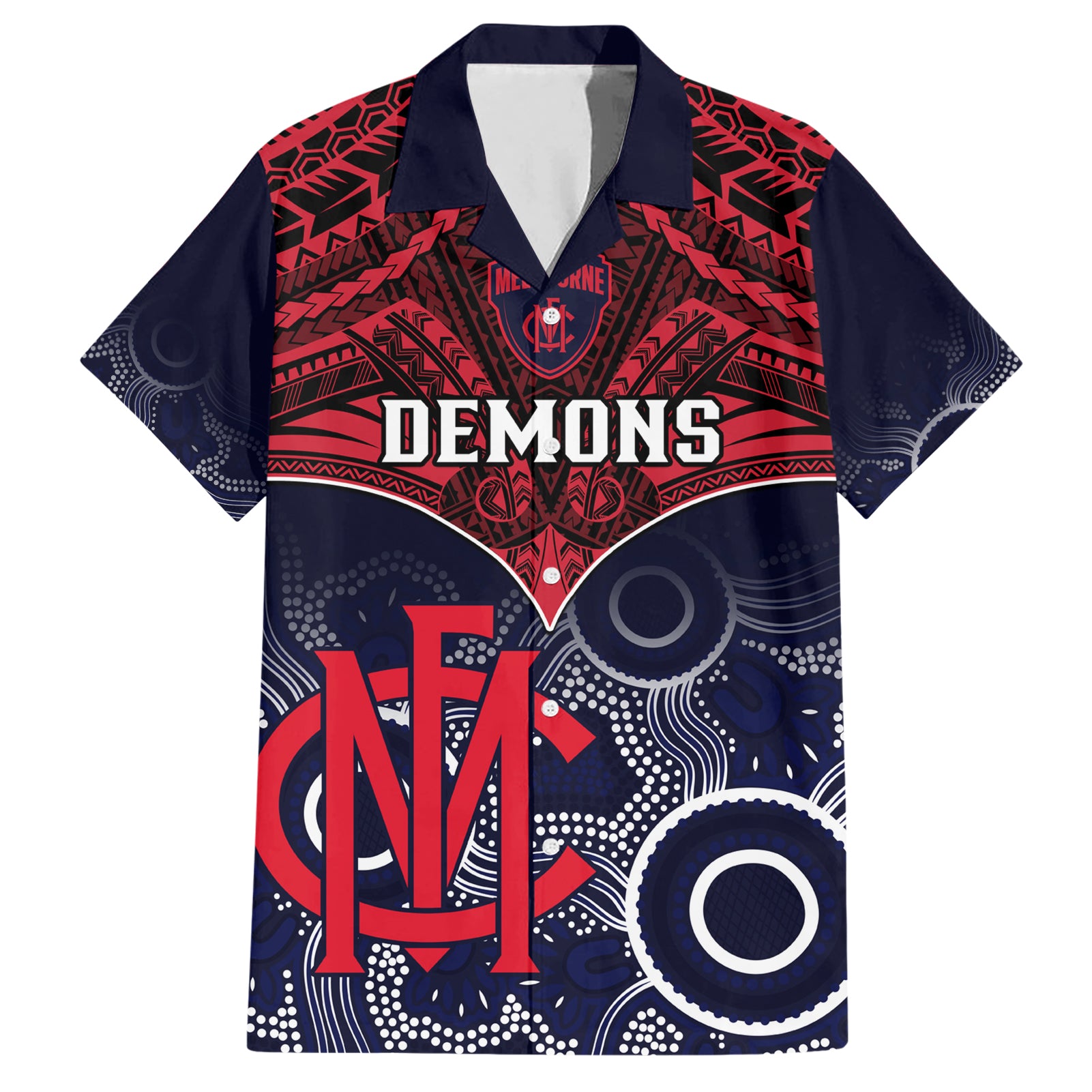 Personalised Melbourne Football Hawaiian Shirt Go Demons Aboriginal Mix Polynesian Pattern - Vibe Hoodie Shop