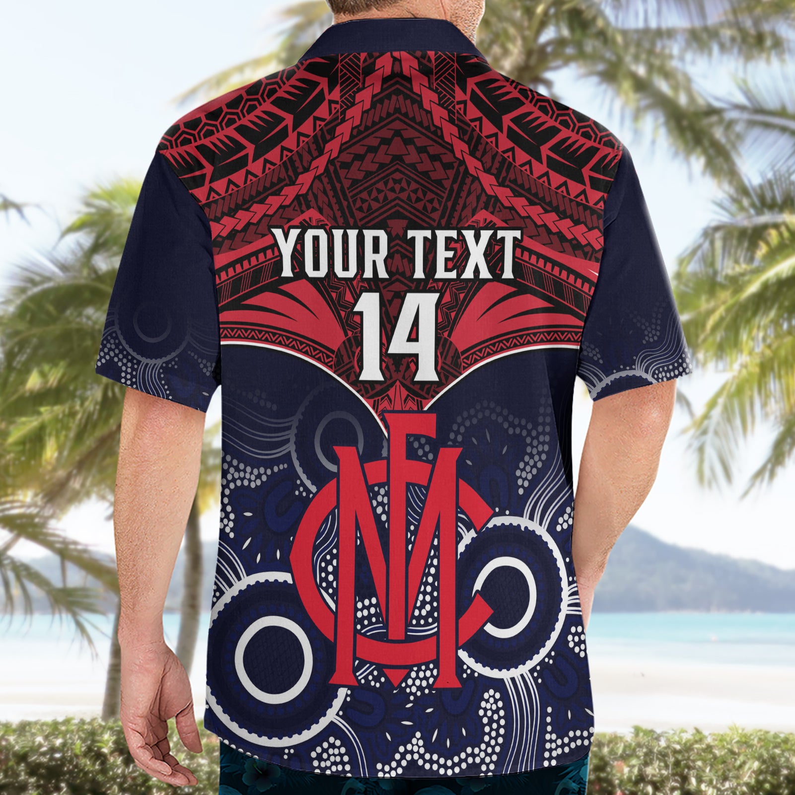 Personalised Melbourne Football Hawaiian Shirt Go Demons Aboriginal Mix Polynesian Pattern - Vibe Hoodie Shop