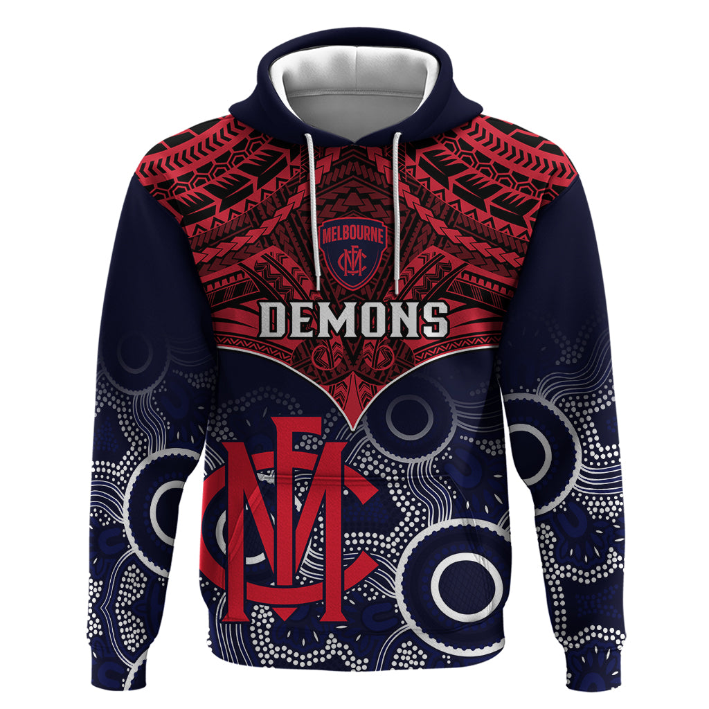 Personalised Melbourne Football Hoodie Go Demons Aboriginal Mix Polynesian Pattern - Vibe Hoodie Shop
