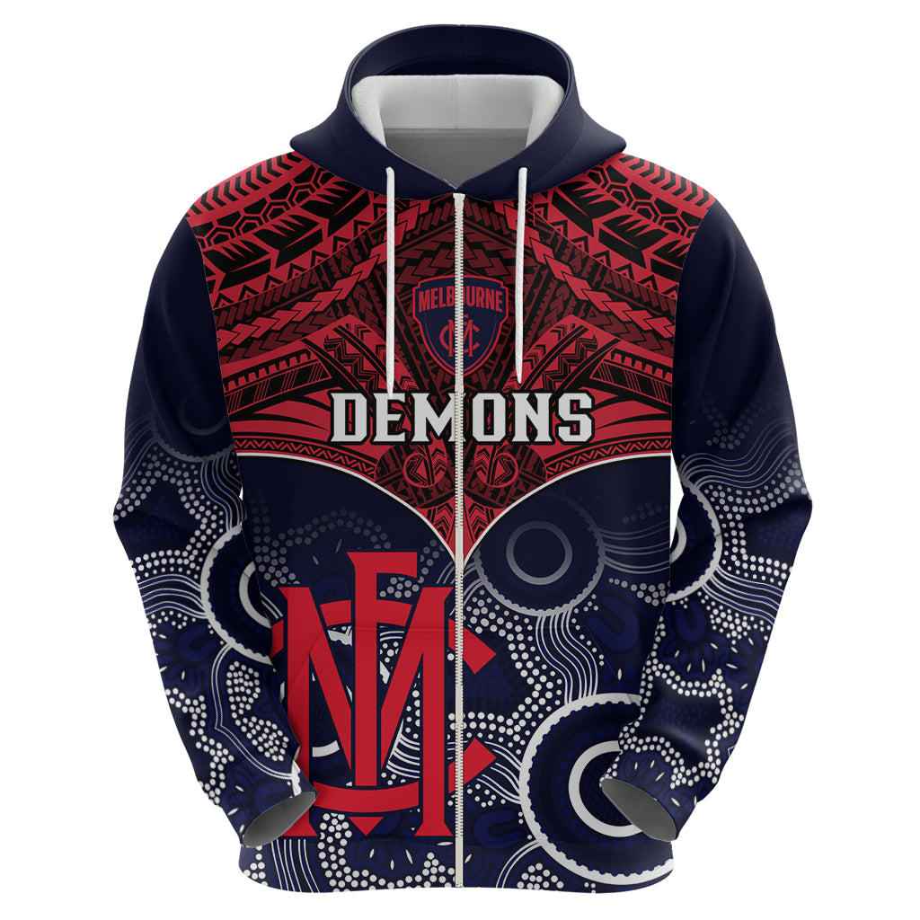Personalised Melbourne Football Hoodie Go Demons Aboriginal Mix Polynesian Pattern - Vibe Hoodie Shop