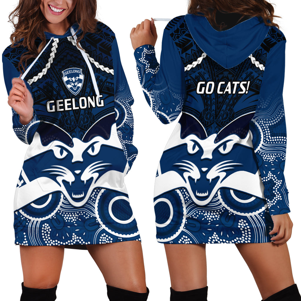 Geelong Football Hoodie Dress Go Cats Aboriginal Mix Polynesian Pattern - Vibe Hoodie Shop