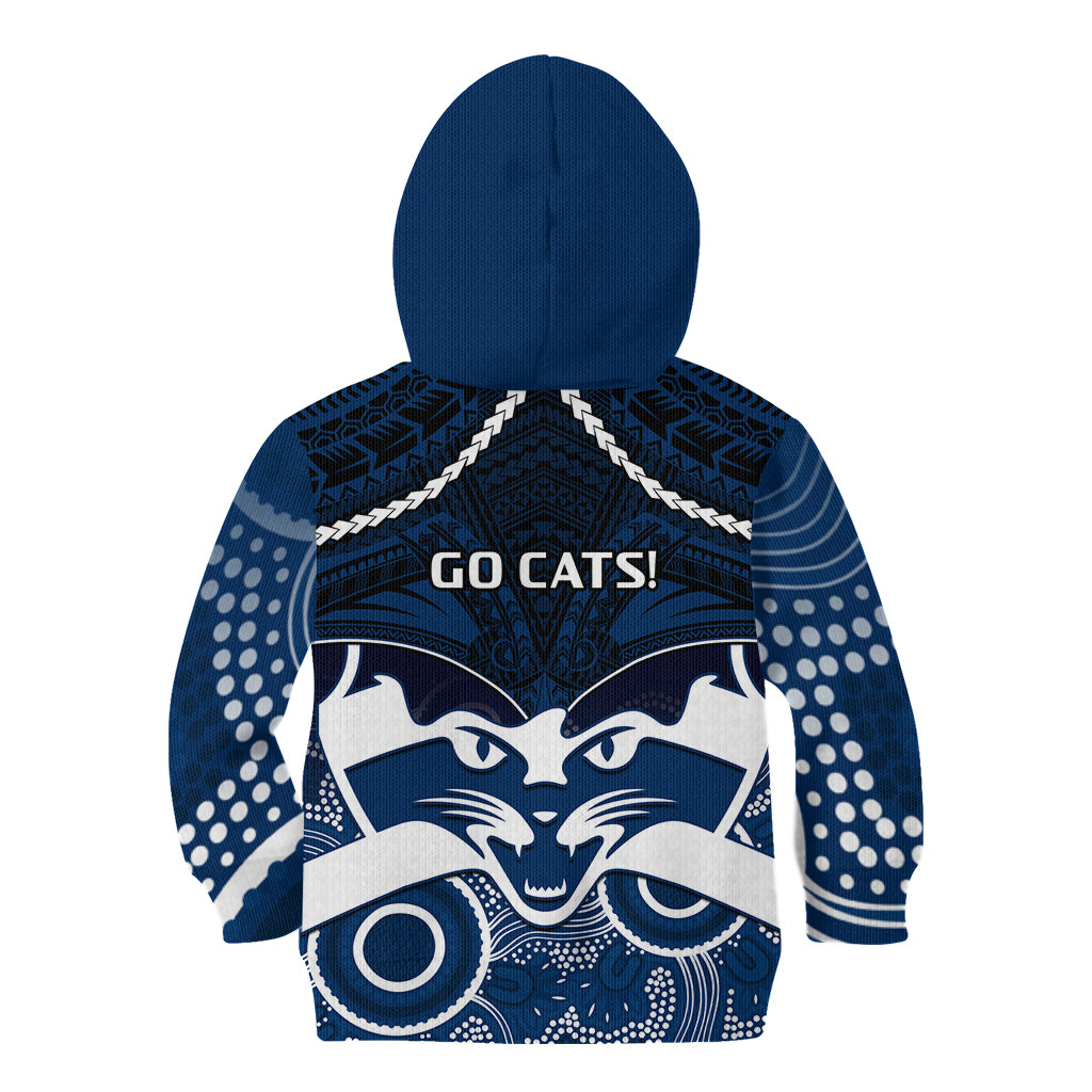 Geelong Football Kid Hoodie Go Cats Aboriginal Mix Polynesian Pattern - Vibe Hoodie Shop