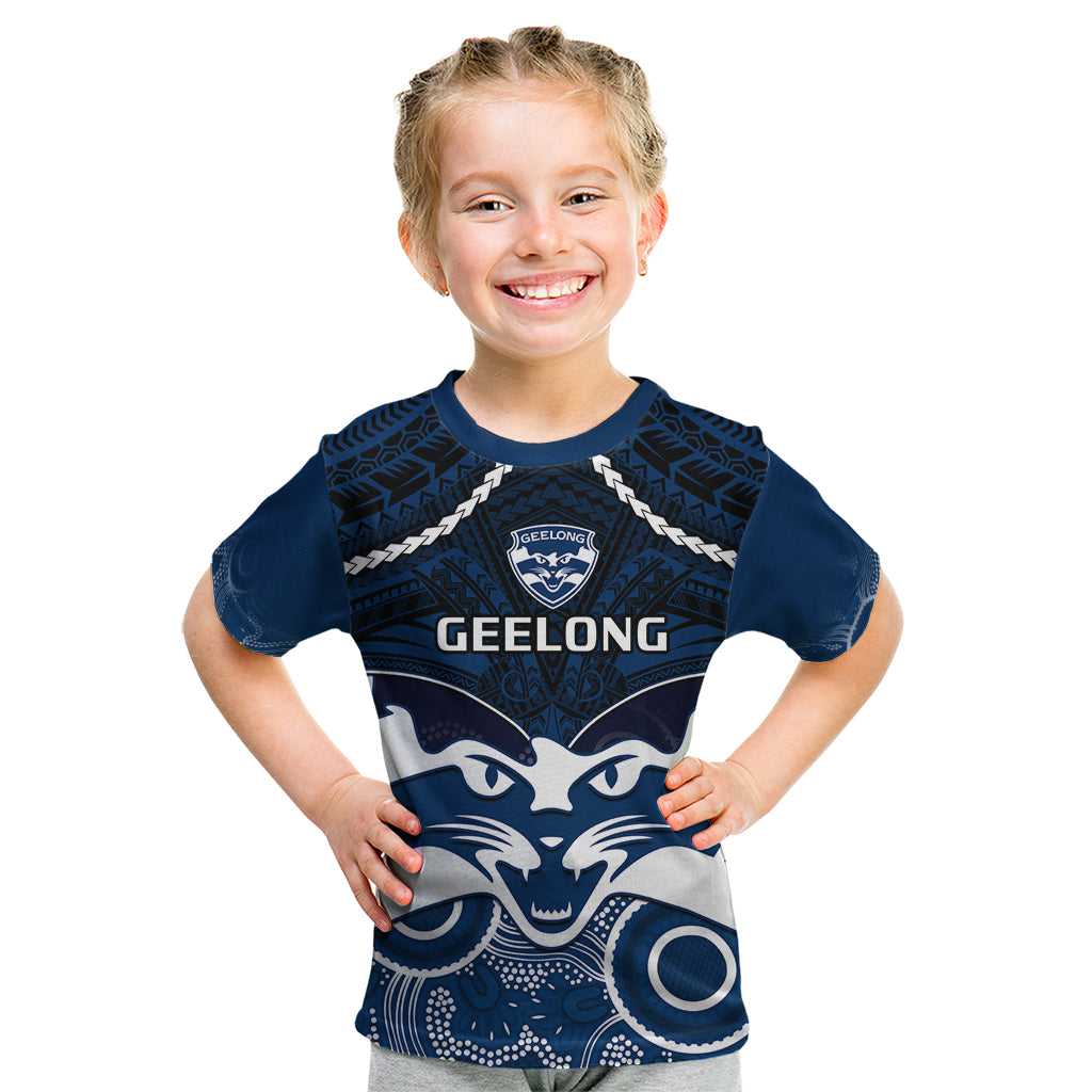 Geelong Football Kid T Shirt Go Cats Aboriginal Mix Polynesian Pattern - Vibe Hoodie Shop