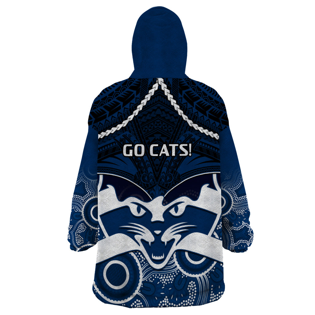 Geelong Football Wearable Blanket Hoodie Go Cats Aboriginal Mix Polynesian Pattern - Vibe Hoodie Shop