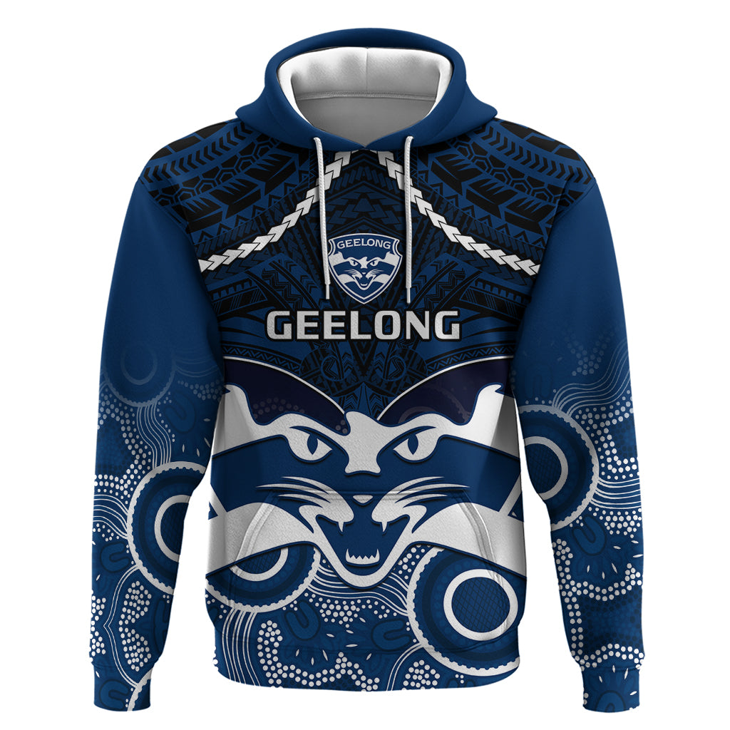 Personalised Geelong Football Hoodie Go Cats Aboriginal Mix Polynesian Pattern - Vibe Hoodie Shop