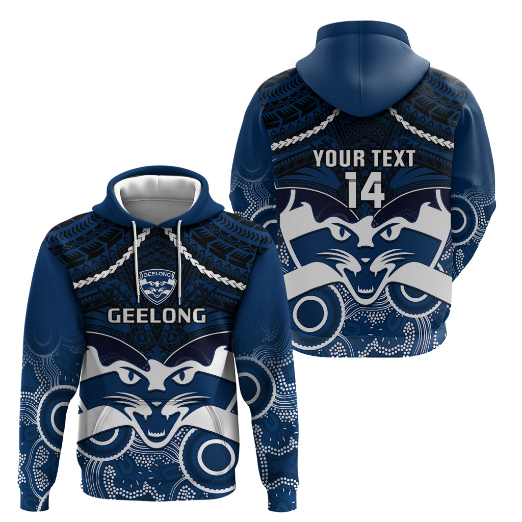 Personalised Geelong Football Hoodie Go Cats Aboriginal Mix Polynesian Pattern - Vibe Hoodie Shop