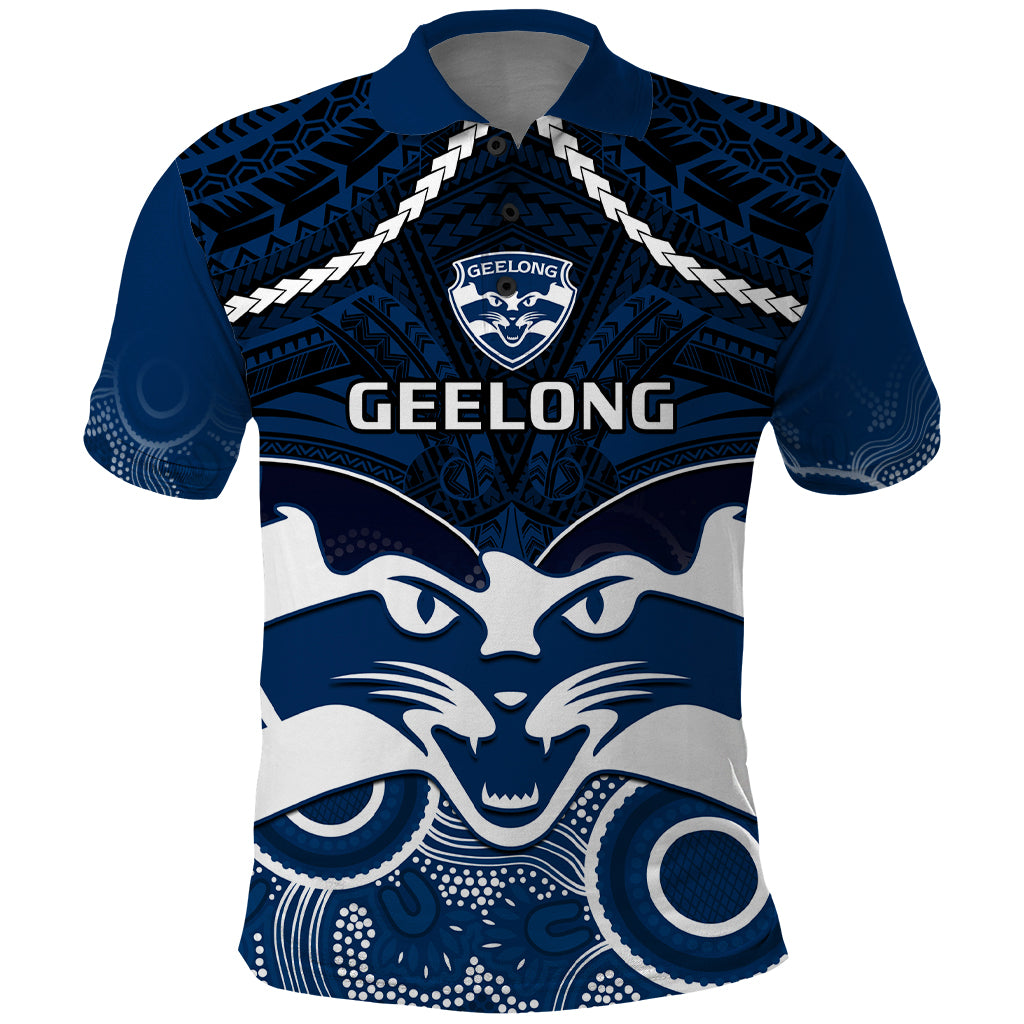 Personalised Geelong Football Polo Shirt Go Cats Aboriginal Mix Polynesian Pattern - Vibe Hoodie Shop