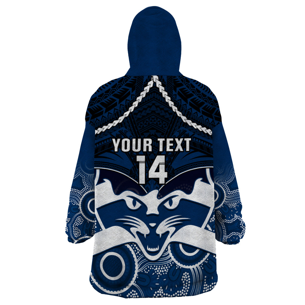 Personalised Geelong Football Wearable Blanket Hoodie Go Cats Aboriginal Mix Polynesian Pattern - Vibe Hoodie Shop