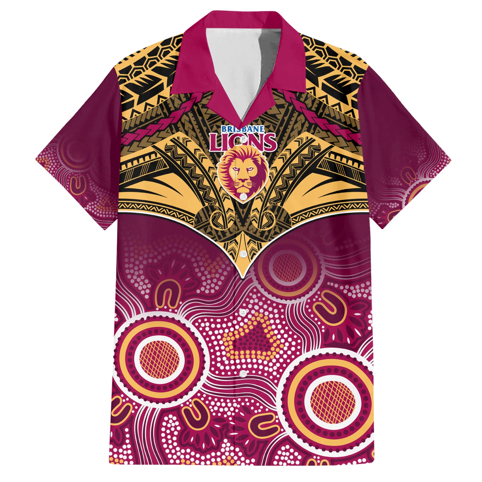 Brisbane Football Hawaiian Shirt Go Lions Aboriginal Mix Polynesian Pattern - Vibe Hoodie Shop