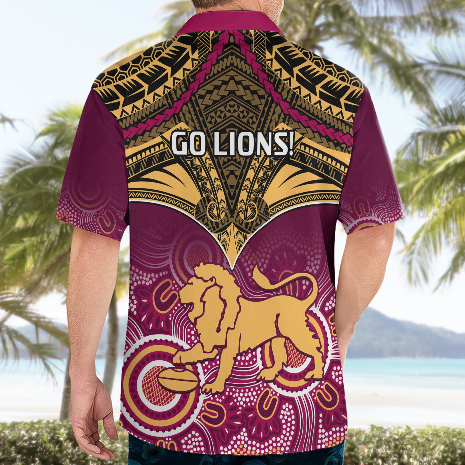 Brisbane Football Hawaiian Shirt Go Lions Aboriginal Mix Polynesian Pattern - Vibe Hoodie Shop