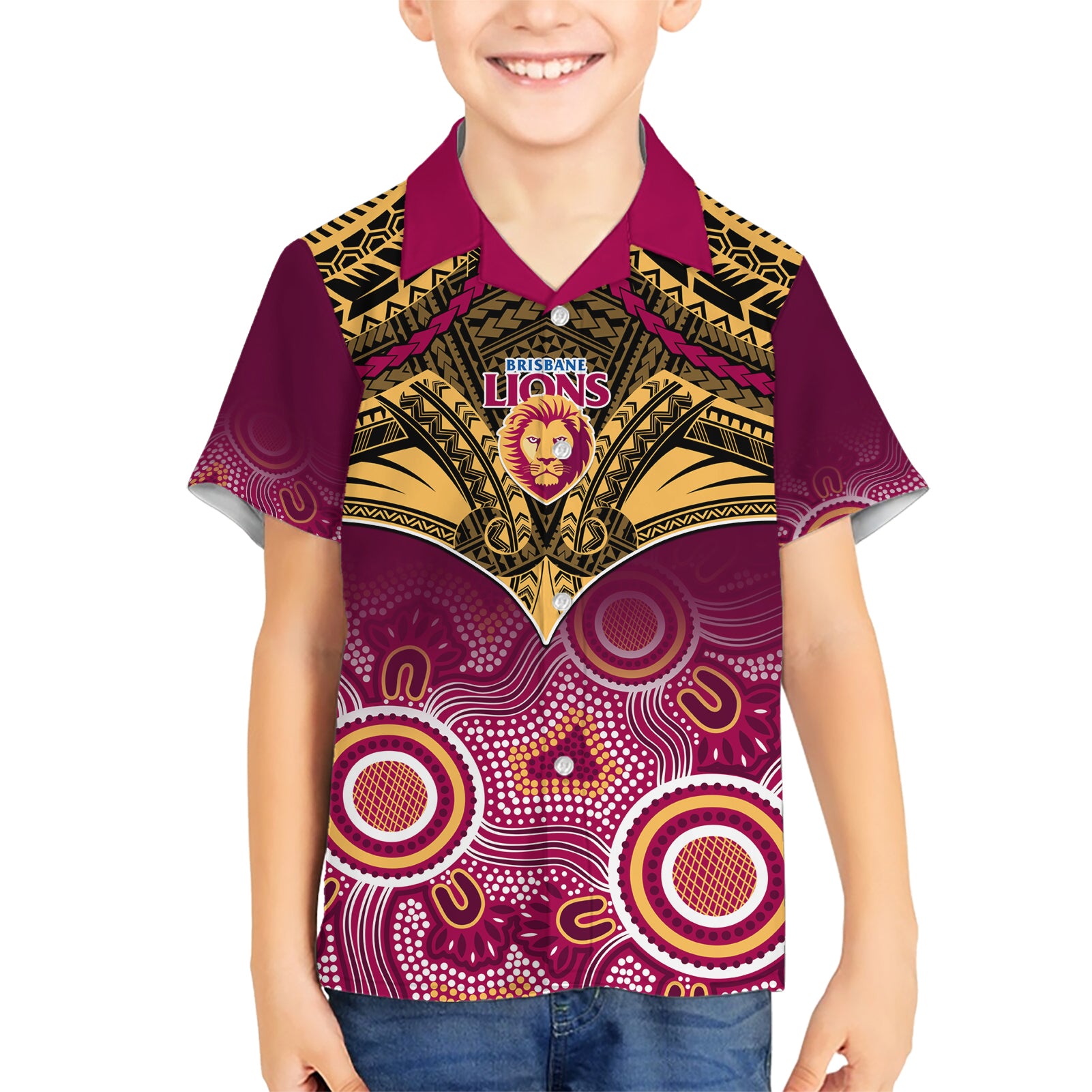 Brisbane Football Hawaiian Shirt Go Lions Aboriginal Mix Polynesian Pattern - Vibe Hoodie Shop
