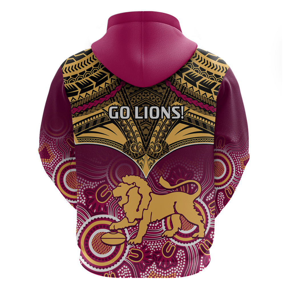 Brisbane Football Hoodie Go Lions Aboriginal Mix Polynesian Pattern - Vibe Hoodie Shop