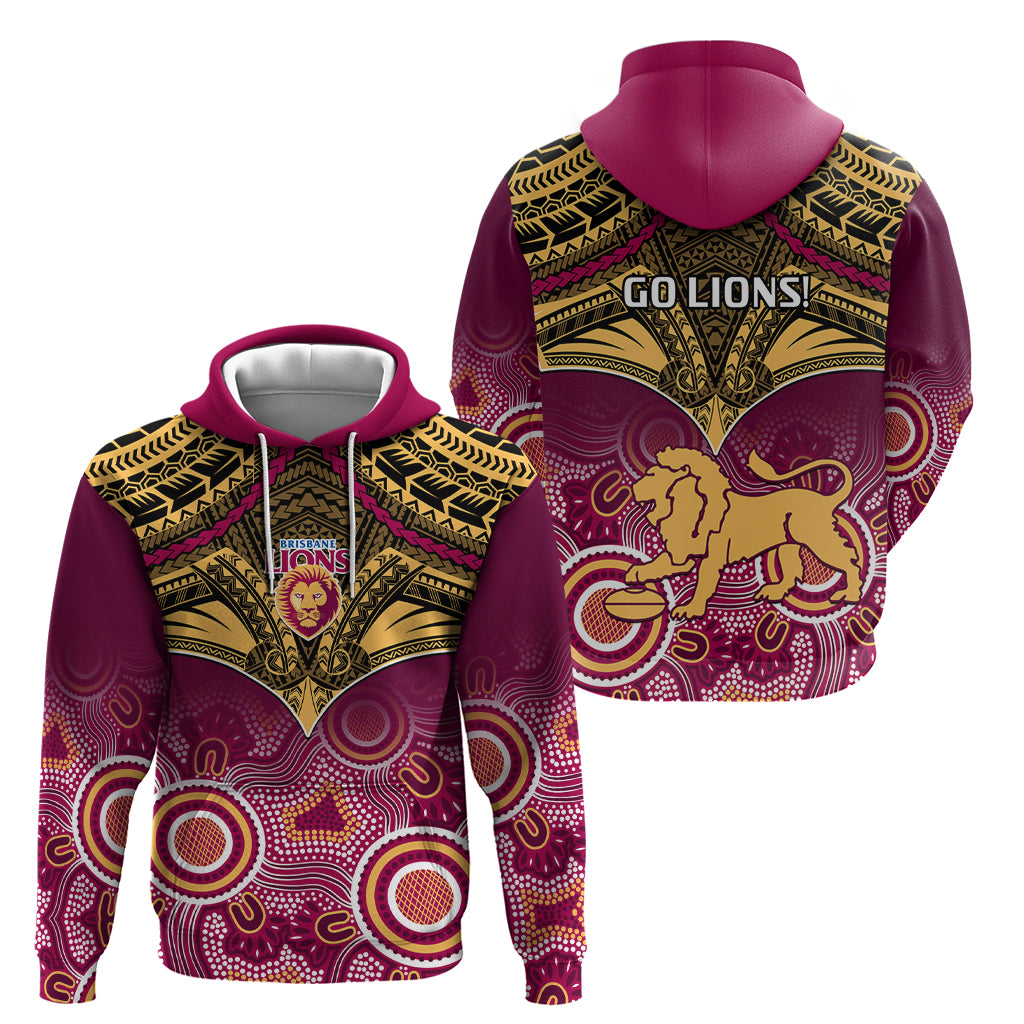 Brisbane Football Hoodie Go Lions Aboriginal Mix Polynesian Pattern - Vibe Hoodie Shop
