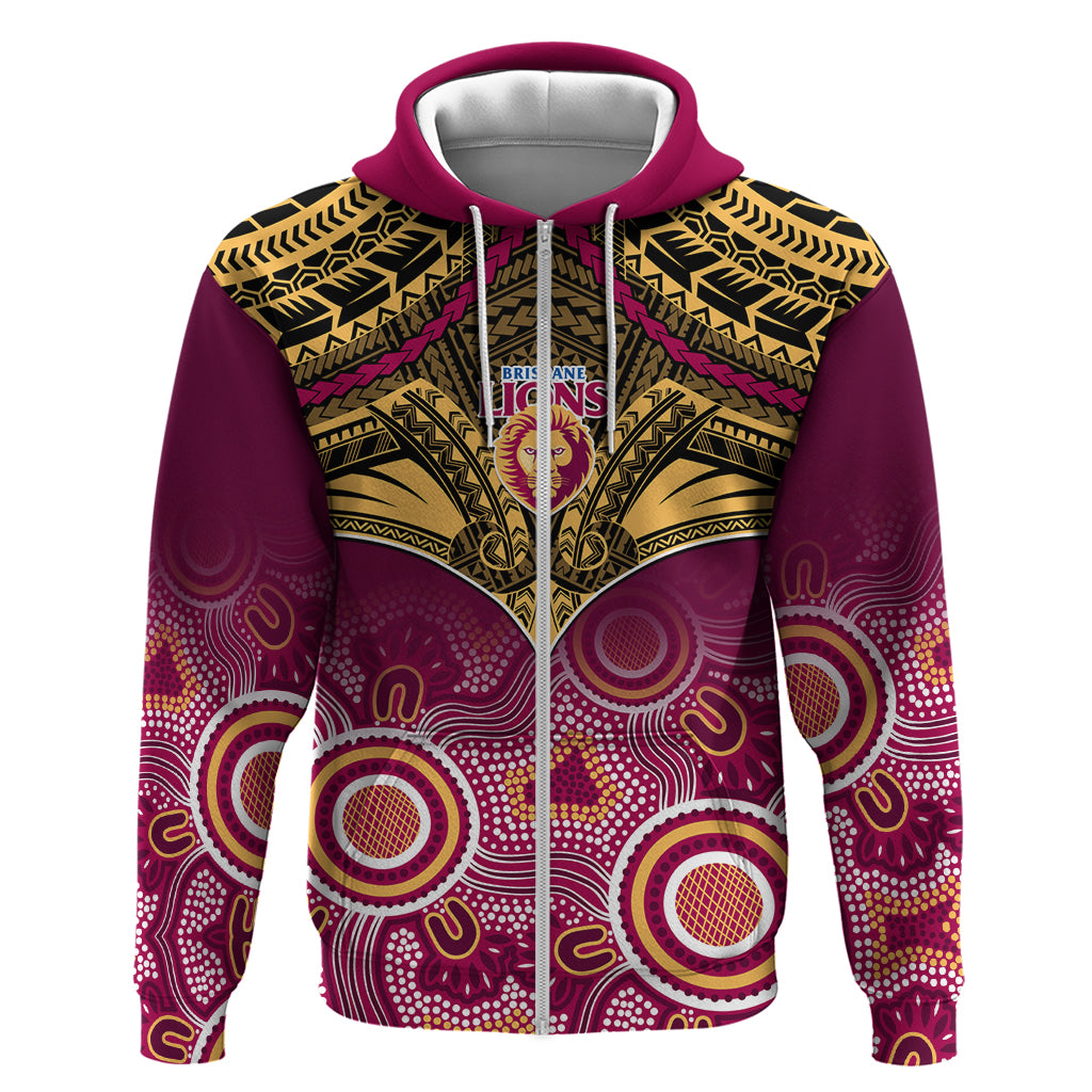 Brisbane Football Hoodie Go Lions Aboriginal Mix Polynesian Pattern - Vibe Hoodie Shop