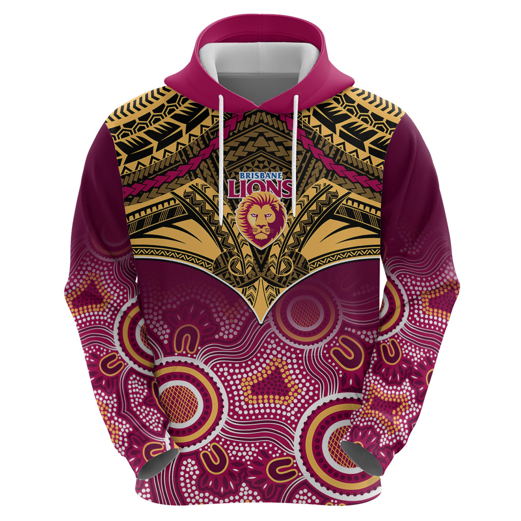 Brisbane Football Hoodie Go Lions Aboriginal Mix Polynesian Pattern - Vibe Hoodie Shop