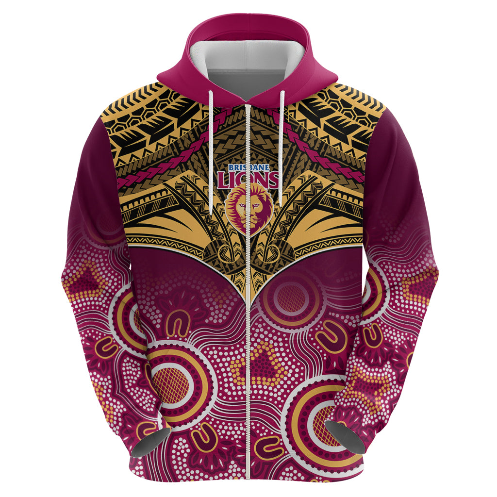 Brisbane Football Hoodie Go Lions Aboriginal Mix Polynesian Pattern - Vibe Hoodie Shop