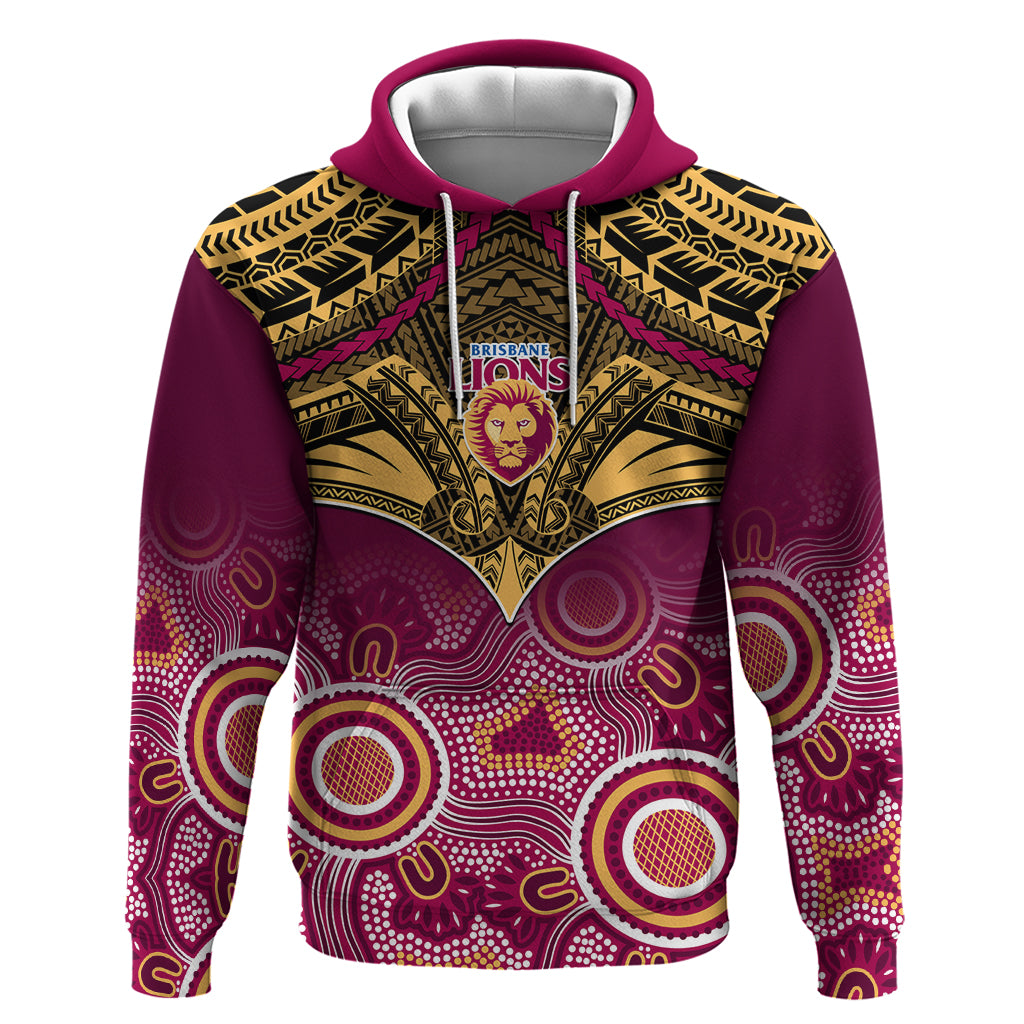 Personalised Brisbane Football Hoodie Go Lions Aboriginal Mix Polynesian Pattern - Vibe Hoodie Shop