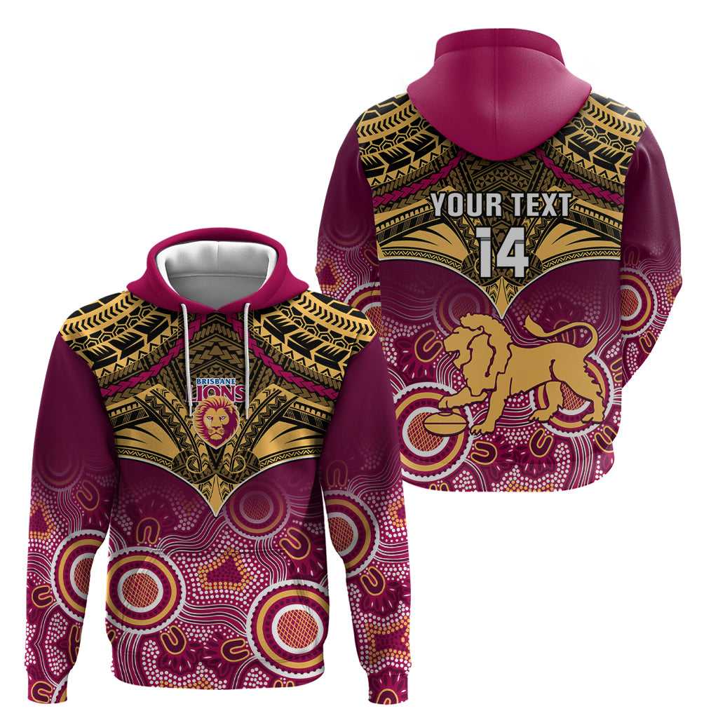 Personalised Brisbane Football Hoodie Go Lions Aboriginal Mix Polynesian Pattern - Vibe Hoodie Shop