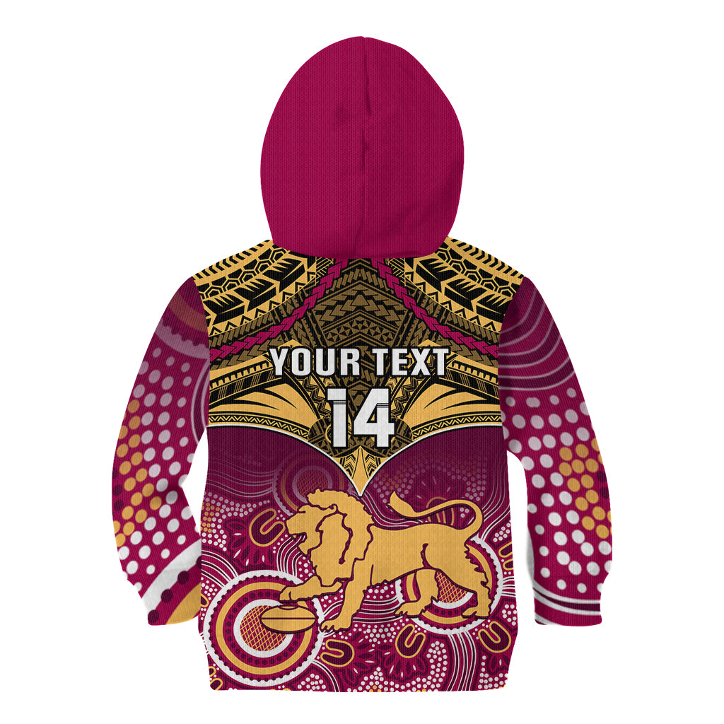 Personalised Brisbane Football Kid Hoodie Go Lions Aboriginal Mix Polynesian Pattern - Vibe Hoodie Shop